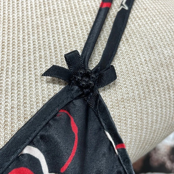 Dentelle Robe & Chemise Set Women's L Large Black Red Heart Pattern Slip Knee - Picture 9 of 17